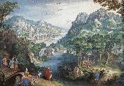 CONINXLOO, Gillis van Mountain Landscape with River Valley and the Prophet Hosea dsg oil on canvas